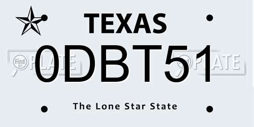0DBT51 Texas License Plate
