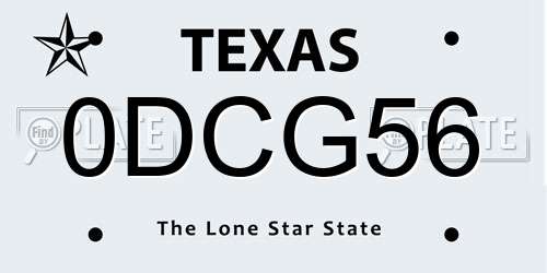 0DCG56 Texas License Plate