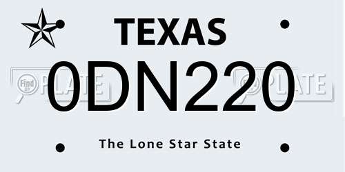 0DN220 Texas License Plate
