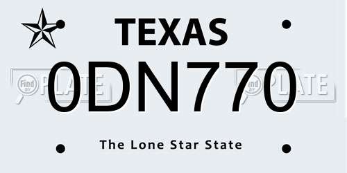 0DN770 Texas License Plate