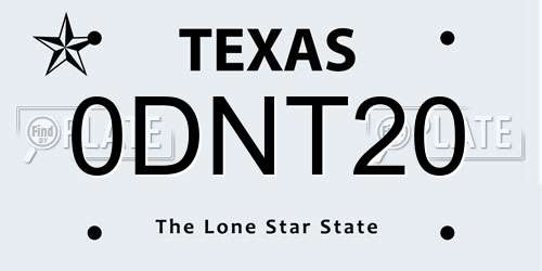 0DNT20 Texas License Plate