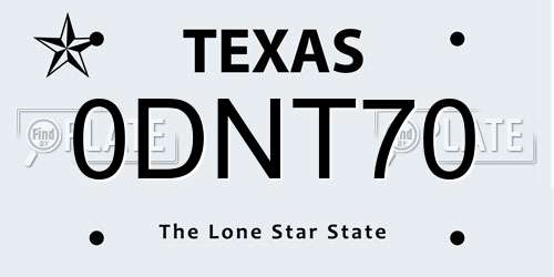 0DNT70 Texas License Plate