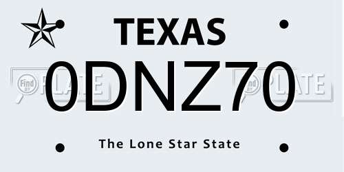 0DNZ70 Texas License Plate