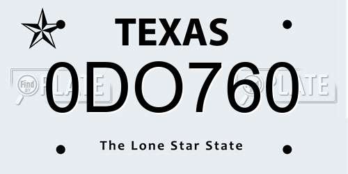 0DO760 Texas License Plate