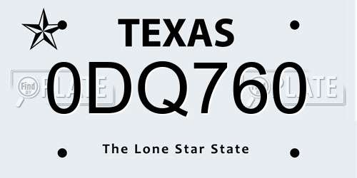 0DQ760 Texas License Plate