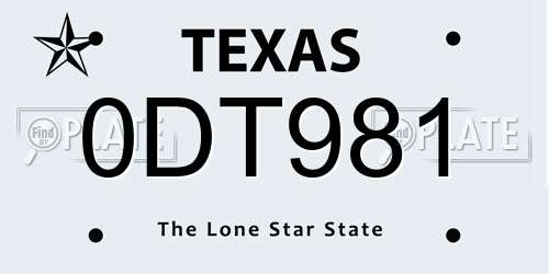 0DT981 Texas License Plate