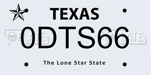 0DTS66 Texas License Plate