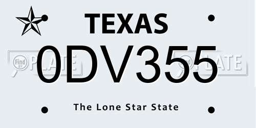 0DV355 Texas License Plate