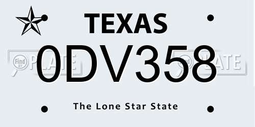 0DV358 Texas License Plate