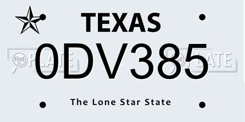 0DV385 Texas License Plate