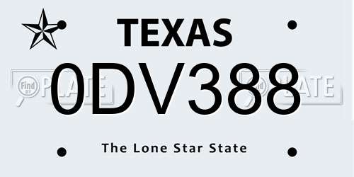 0DV388 Texas License Plate