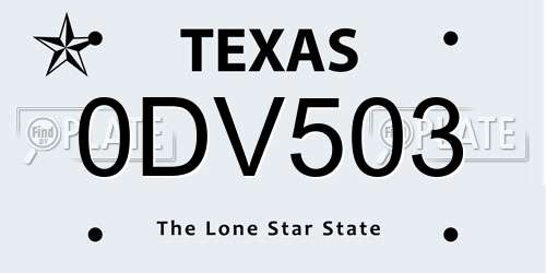 0DV503 Texas License Plate