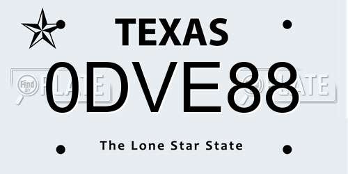 0DVE88 Texas License Plate