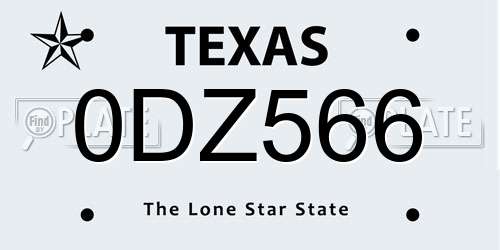 0DZ566 Texas License Plate