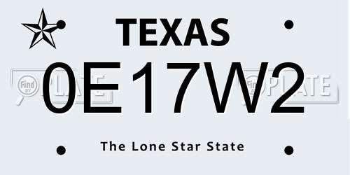 0E17W2 Texas License Plate