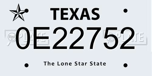 0E22752 Texas License Plate