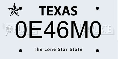 0E46M0 Texas License Plate