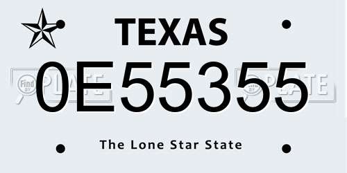 0E55355 Texas License Plate