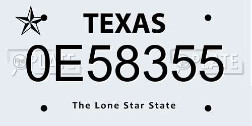 0E58355 Texas License Plate
