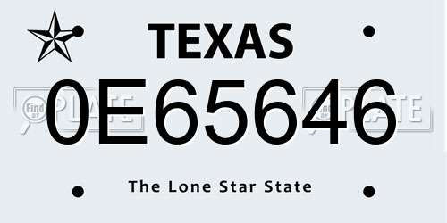 0E65646 Texas License Plate