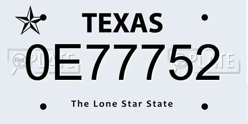 0E77752 Texas License Plate