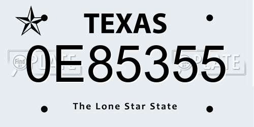 0E85355 Texas License Plate