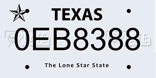 0EB8388 Texas License Plate