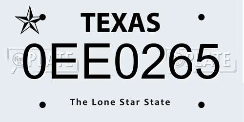 0EE0265 Texas License Plate
