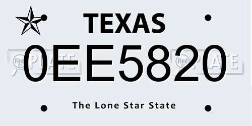 0EE5820 Texas License Plate