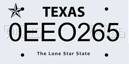 0EEO265 Texas License Plate