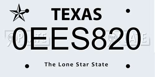 0EES820 Texas License Plate