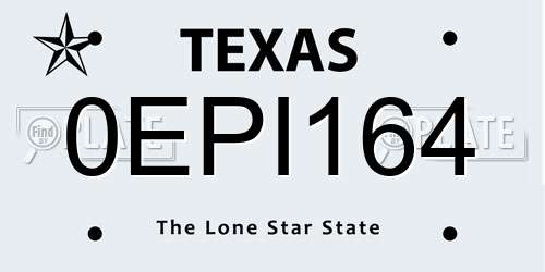0EPI164 Texas License Plate