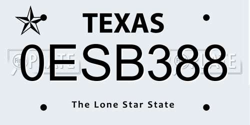 0ESB388 Texas License Plate