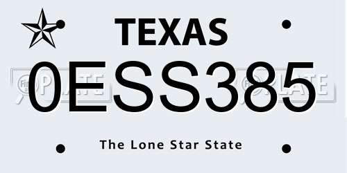 0ESS385 Texas License Plate