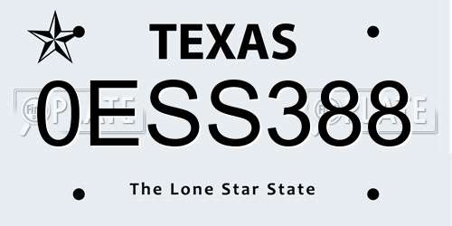 0ESS388 Texas License Plate