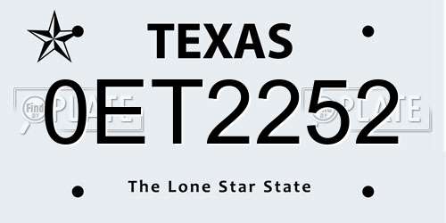 0ET2252 Texas License Plate