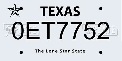 0ET7752 Texas License Plate