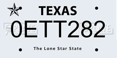 0ETT282 Texas License Plate