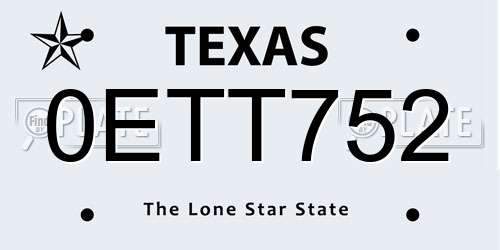 0ETT752 Texas License Plate