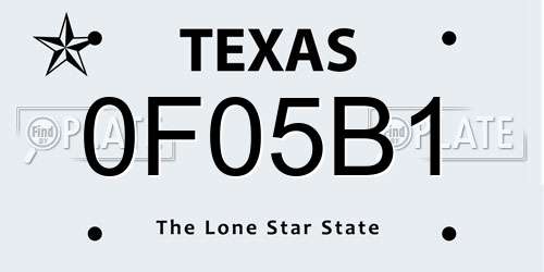 0F05B1 Texas License Plate