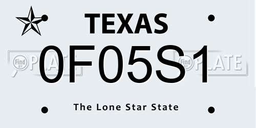 0F05S1 Texas License Plate