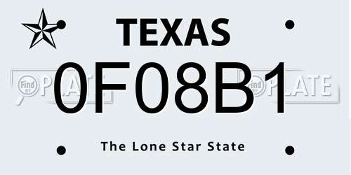 0F08B1 Texas License Plate