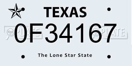0F34167 Texas License Plate