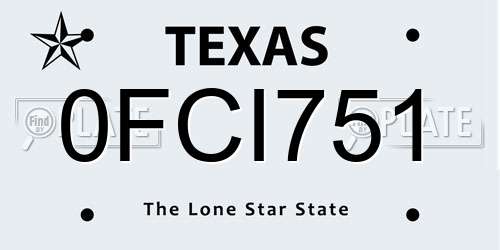 0FCI751 Texas License Plate