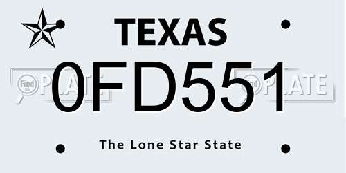 0FD551 Texas License Plate