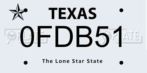0FDB51 Texas License Plate