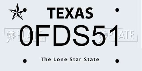 0FDS51 Texas License Plate