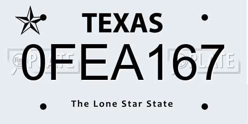 0FEA167 Texas License Plate
