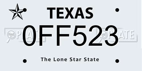 0FF523 Texas License Plate