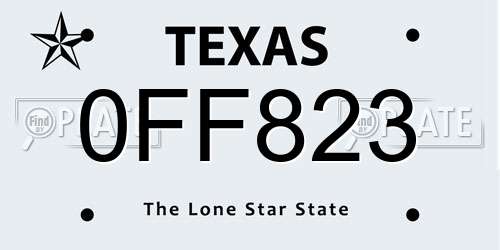 0FF823 Texas License Plate